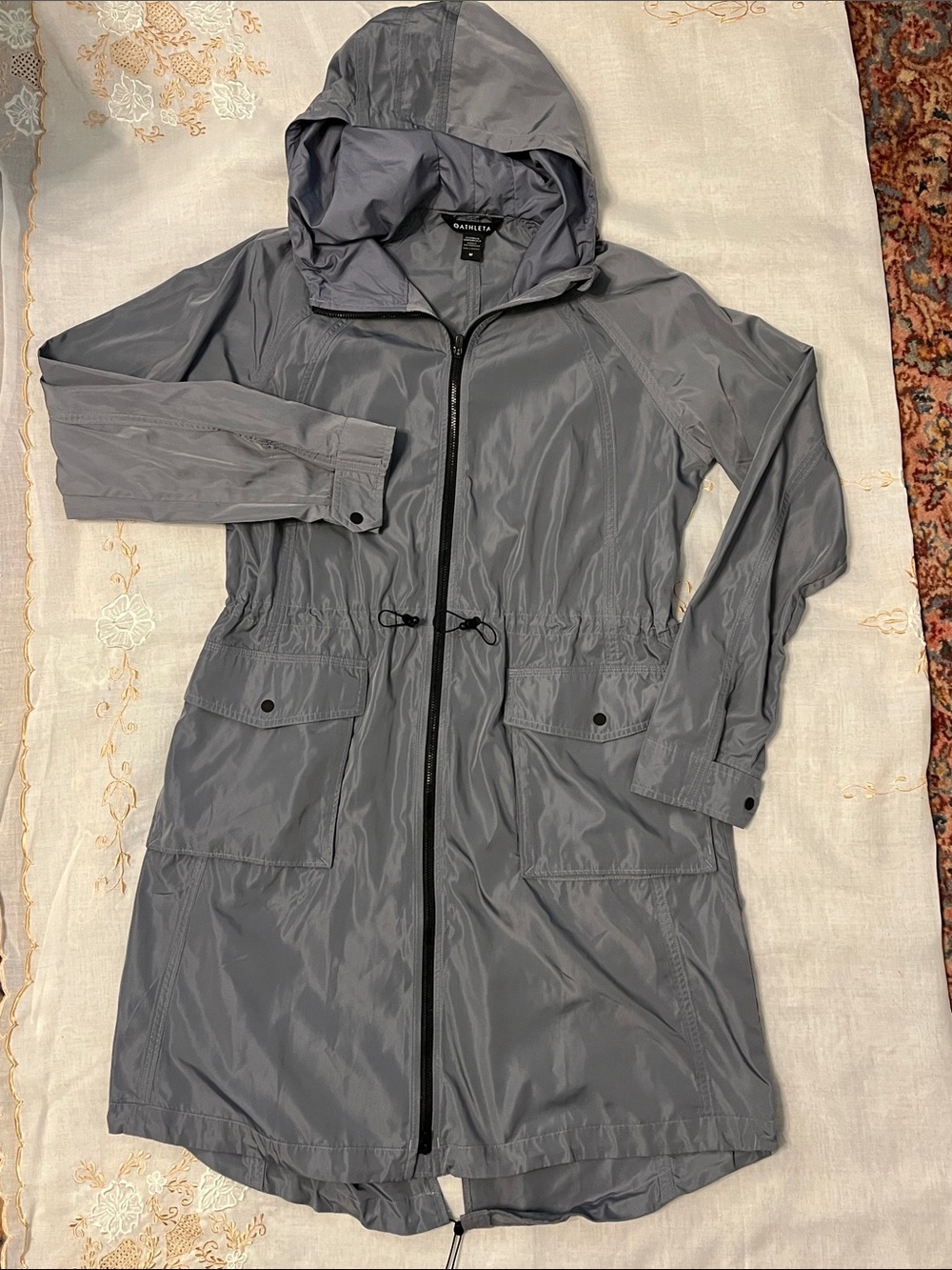 Athleta Gray Lightweight Hooded Trench Coat